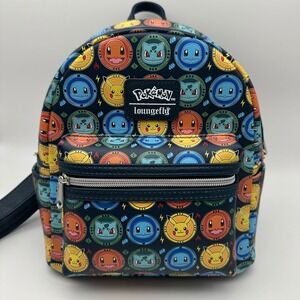 Loungely x Pokemon Backpack Bag Blue Base Starter Badges Pikachu Squirtle - MINT
